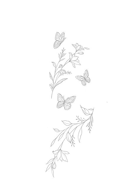 Butterflies And Leaves Tattoo, Leaves And Butterfly Tattoo, Butterfly And Flower Tattoo Stencil, Tattoos Stencil For Women, Flower Tattoos Arm Forearm, Upper Arm Tattoos For Women Simple, Wrap Around Forearm Tattoo Women Stencil, Forearm Tattoo Women Butterflies, June Birthday Tattoo Ideas