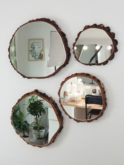 Mirror Decor Ideas, Diy Projektit, Handmade Mirrors, Rustic Mirrors, Wooden Mirror, Wood Mirror, Mirror Designs, Dream House Decor, Round Mirrors