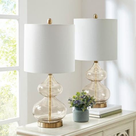 Lamp Sets | Find Great Lamps & Lamp Shades Deals Shopping at Overstock Metal Table Base, Grey Table Lamps, Gold Table Lamp, Nightstand Lamp, Lamp Set, Gold Table, Curved Glass, Table Lamp Sets, White Table Lamp