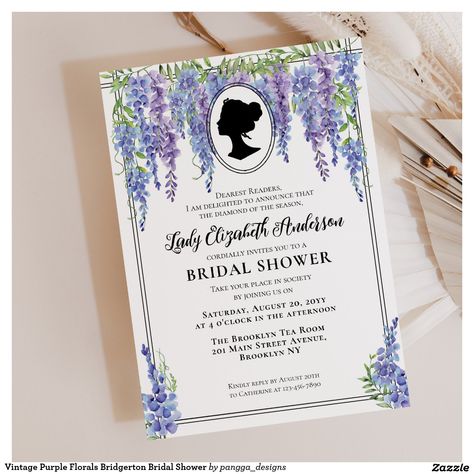 Bridal Shower Tea Party Theme, Tea Bridal Shower Invitations, Bridal Shower Inspo, Wedding Shower Themes, Vintage Bridal Shower, Tea Party Invitations, Bridal Invitations, Purple Wedding Invitations, Bridal Tea