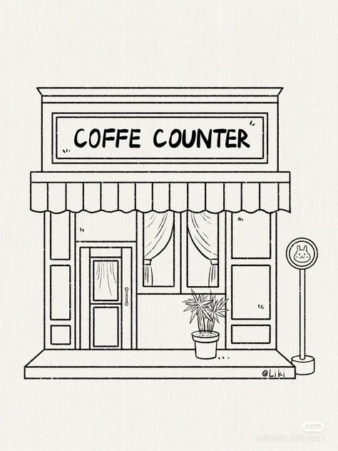 Vintage Coffee Shops, Simple Cafe, Easy Flower Drawings, Easy Art For Kids, Drawing Tutorials For Beginners, Cute Easy Doodles, Geometric Design Art, Easy Doodles, Easy Doodles Drawings