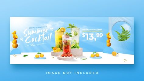 Summer Drink Menu, Fb Banner, Drink Covers, Bottle Design Packaging, Banner Design Inspiration, Summer Banner, Food Banner, Refreshing Summer Drinks, Promotional Banners