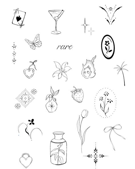 Ghibli Studio Tattoo Ideas, Tiny Filler Tattoos, Framed Flower Tattoo, Tiny Tattoo Flash, Witchy Flash Tattoo, Gothic Flash Tattoo, Tiny Disney Tattoo, Blueberry Tattoo, Dr Tattoo