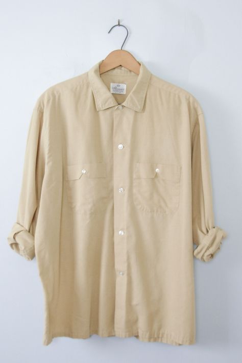 Vintage 50's khaki button up shirt, men's size large | Manor Clothing Brand Ideas, Future Wardrobe, Brand Ideas, Cincinnati Ohio, World Building, Natural Elements, Button Shirt, Mens Clothing, Button Up Shirt