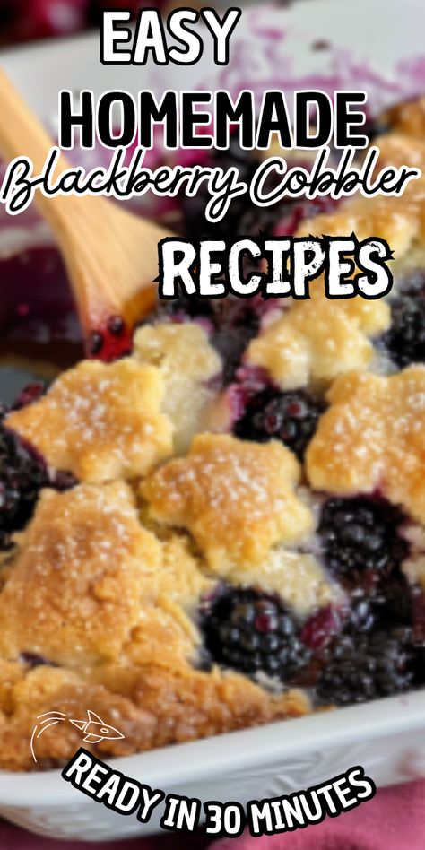 Easy Homemade Blackberry Cobbler Classic Blackberry Cobbler, Blackberry Cobbler With Pie Filling, Small Blackberry Cobbler, Homemade Blackberry Cobbler, Homemade Cobbler Recipes, Southern Blackberry Cobbler Recipe, Blackberry Cobbler With Pie Crust, Fresh Blackberry Cobbler, Blueberry Recipes Muffins