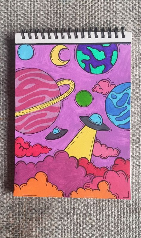 Art Markers Drawing, Markers Drawing Ideas, Planet Drawing, Art Markers, Seni Dan Kraf, Meaningful Drawings, Easy Canvas Art, Canvas Painting Designs, Easy Doodle Art