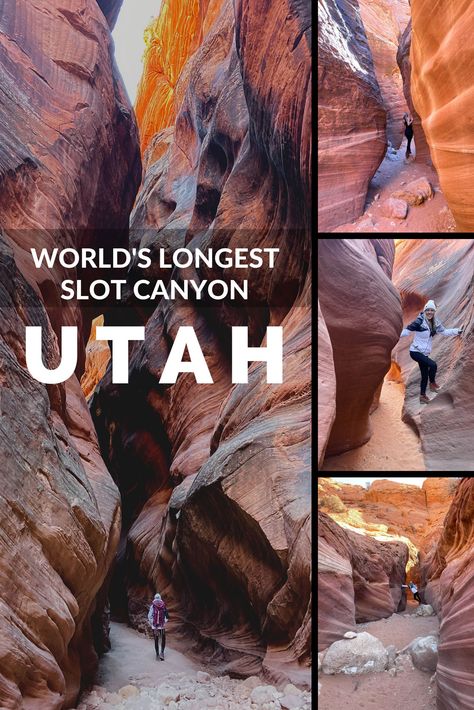 This breathtaking slot canyon located in Southern Utah is the LONGEST slot canyon in the world. Spanning a full 15 miles, you won't want to miss this one. Read about it and go! Zion Road Trip, Buckskin Gulch, Slot Canyons Utah, Paria Canyon, Goblin Valley State Park, Snow Canyon State Park, Travel Utah, Beams Of Light, Slot Canyons