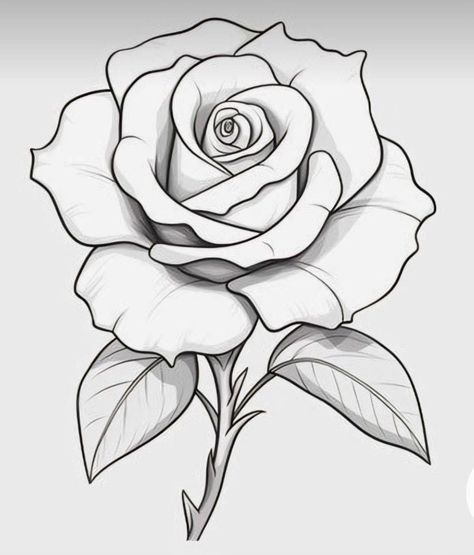 Rose Flower Drawing Design, Rose Tattoo Stencil Outline, Pink Rose Drawing, Drawings Of Roses, Rose Outline Drawing, Rose Flower Drawing, Rose Drawings, Rose Drawing Simple, Rose Tattoo Stencil