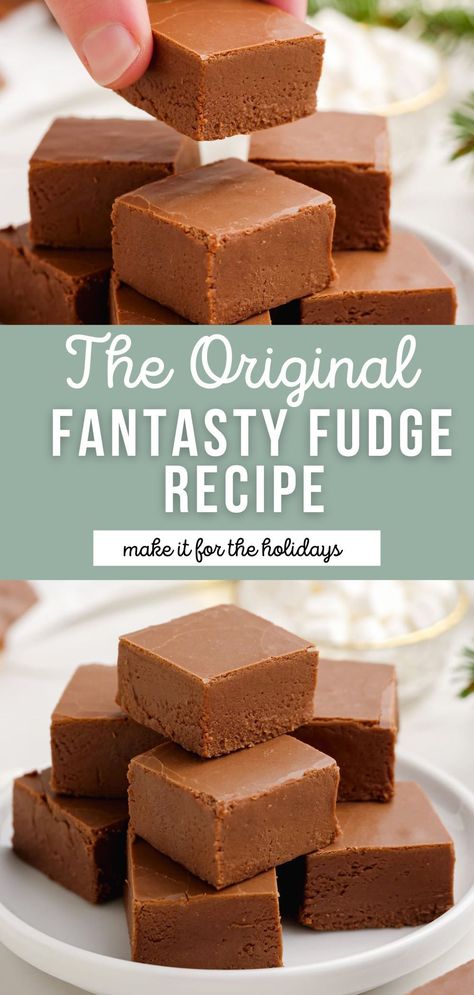 Fantasy Fudge original recipe was found on the back of the Kraft Marshmallow Creme jar. Today, Fantasy Fudge has become a Christmas staple in many homes. My recipe tweaks the ingredients just slightly to make for a more quality fudge while still remaining that classic dessert we all know and love. If you’re in a pinch, try my super simple 3-Ingredient Microwave Fudge Recipe. Easy Delicious Fudge Recipes, Jet Puff Fudge, Microwave Marshmallow Fudge, Fudge Recipes Marshmallow, Marshmallow Fantasy Fudge, Fanny Farmer Fudge Recipe, Air Fryer Fudge, Marshmallow Crème Fudge, Original Kraft Fantasy Fudge Recipe