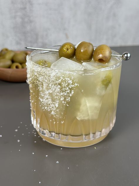 Dirty Margarita — Drinks with Danica Dirty Margarita Recipe, Dirty Margarita, Margarita Birthday, Margarita Drinks, Mexican Margarita, Olive Brine, Margarita Drink, Roasted Tomatillo, Tequila Margarita