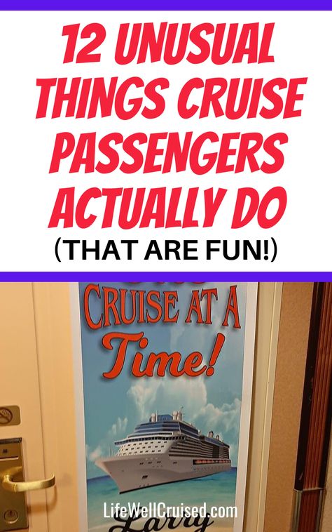 The most unexpected and quirky things cruise passengers do. Get ready for cabin door decorations, cruise ducks, group cruise traditions and more! If you're going on a cruise vacation, this will help you to know what to expect on a cruise. First time cruise travelers and experienced cruise passengers will love this article full of cruise tips! First Cruise Door Decorations, Cruise Ship Scavenger Hunt Ideas, Door Decorations For Cruise Doors, Cruise Group Ideas, Fun Cruise Ideas, Carnival Cruise Cabin Door Decorations Ideas, Cruise Cabin Decorations, Funny Cruise Door Decorations, Cruise Fun Ideas