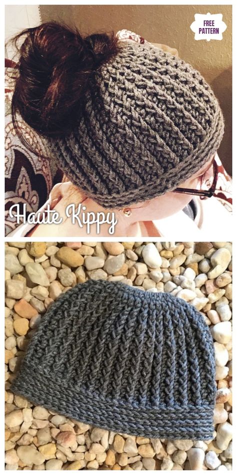 Crochet Gina Messy Bun Hat Free Crochet Pattern Messy Bun Hat Crochet Pattern, Ponytail Hat Pattern, Bun Hat Crochet Pattern, Crochet Bun Hat, Messy Bun Hat Pattern, Hat Free Crochet Pattern, Messy Bun Hats, Pola Topi, Messy Bun Hat Crochet