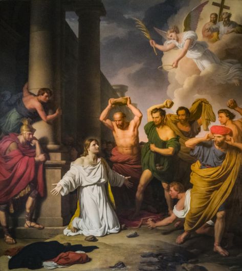 Saint-Etienne Cathedral of Toulouse - The Stoning of Saint Stephen by Charles Thevenin in 1829 - Gallery Katakombe The Divine Comedy, St Stephen, Two Paintings, Divine Comedy, Saint Stephen, God Heals, Saint Etienne, The Eighth Day, Catholic Art