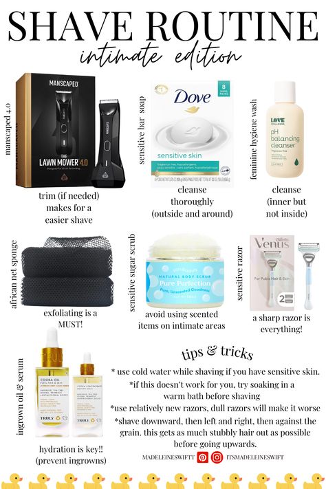 everything is linked! shave + shave routine + self care + shower routine + shower + smooth shave + how to shave + shave products + amazon + linked amazon items + tips on shaving + tips and tricks Shaving Essentials Women, Private Part Care Routine, Shave Tips Down There, Feminine Shaving Tips, Shaving After Care, How To Get A Clean Shave, Shave Routine Women, Shaving Routine Women, How To Shave