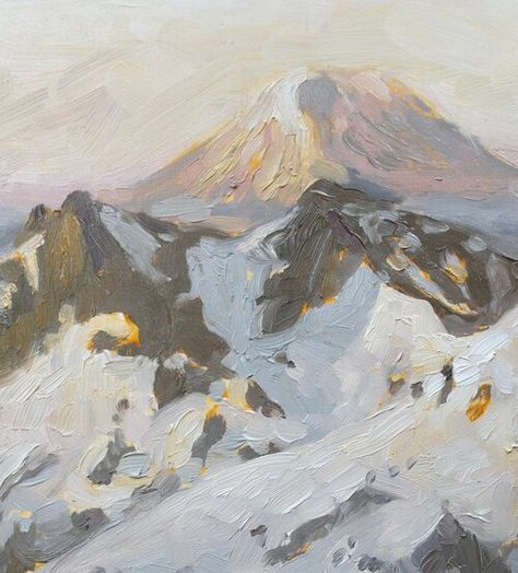 mountain scape oil painting, 8" x 8" oil on panel Oil Painting Landscape Mountains, Mountain Painting Aesthetic, Mountain Scape Painting, Mountains Oil Painting, Oil Painting Mountains, Aesthetic Oil Painting, Abstract Mountain Painting, Watercolor Mountain Landscape, Oil Painting Aesthetic