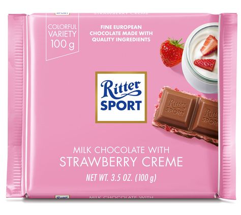 RITTER SPORT Has a New Look—But the Same Iconic Shape | Dieline - Design, Branding & Packaging Inspiration Ritter Sport Chocolate, Minuman Aesthetic, Yogurt Mousse, Dehydrated Strawberries, Strawberry Bars, Rice Crisps, Yogurt Bar, Strawberry Powder, Pantry Food