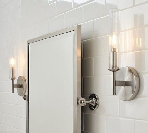 Wall Sconces & Sconce Lights | Wall Lighting | Pottery Barn Chrome Bathroom Sconces, Vanity Sconces Bathroom, Bathroom Chrome, Polished Chrome Bathroom, Sconces Bathroom, Barn Shop, Kitchen 2024, Designed Wall, Bathroom Sconces