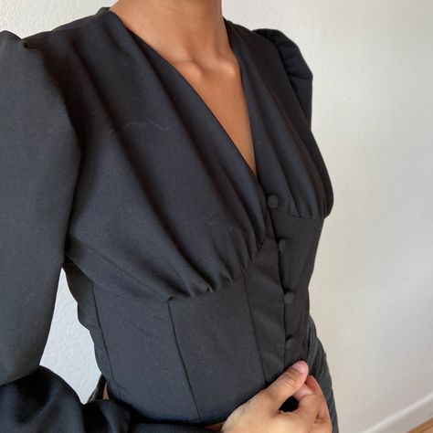 Blouse, corset, corset style, handmade, fashion, black, sewing Diy Corset, 39th Birthday, Corset Blouse, Style Blouse, Corset Style, How To Sew, From Scratch, Click The Link, Long Sleeve Blouse