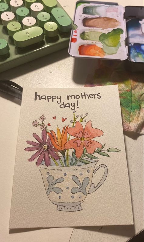 Mothersday Homemade Cards, Mother's Day Painting Watercolor, Mother’s Day Card Watercolors, Mothered Day Card, Mother’s Day Cards Handmade Drawings, Mother’s Day Homemade Card Ideas Easy, Mother Day Cards Watercolor, Mother’s Day Card Diy Aesthetic, Mother Day Card Ideas Aesthetic