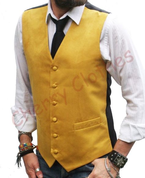 MENS FAUX SUEDE YELLOW GOLD WAISTCOAT VEST - ALL SIZES M L XL XXL 3XL 4XL Mens Formal Vest, Waistcoat Fashion, Tweed Men, Double Breasted Waistcoat, Tweed Waistcoat, Mens Waistcoat, Waistcoat Men, Waist Coat, Brown Tweed