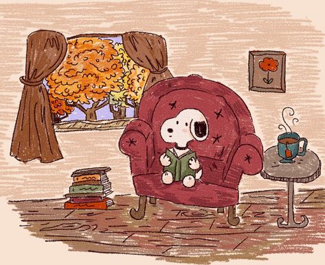 November Cozy Aesthetic, Cozy Cartoon Aesthetic, Fall Cartoon Drawing, Cozy November Aesthetic, Cozy Background Aesthetic, Fall Aesthetic Illustration, Cozy Header, Autumn Drawing Aesthetic, Snoopy November