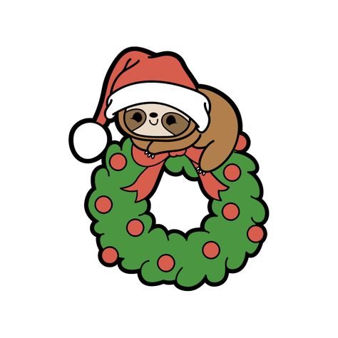 Sloth Drawing, Green Christmas Wreath, Beetlejuice Cartoon, Happy Expression, Christmas Sloth, Kirby Art, Kawaii Christmas, Inside Out 2, Cute Sloth