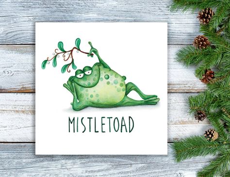 Funny Mistletoe Christmas Card | Alternative Funny Pun Xmas Card | Mistle Toad Pun Card Christmas Frog, Charity Christmas Cards, Christmas Puns, Mistletoe Christmas, Frog Illustration, Pun Card, Christmas Card Art, Funny Pun, Christmas Card Crafts