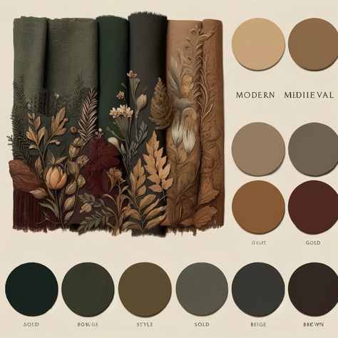 Burlywood Color Aesthetic, 1900 Paint Colors, Earthy Color Palette With Black, Library Aesthetic Color Palette, Medieval Color Scheme, Vintage Boho Color Palette, Dim Color Palette, Earthtone Color Pallets, Rich Earth Tone Color Palette