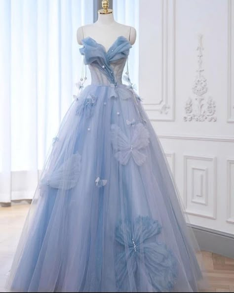 Blue Sweet 15 Dresses, Tulle Formal Dress, Gaun Abad Pertengahan, Debut Dresses, Debut Gowns, Prom Dress Blue, Tulle Long Prom Dress, Tulle Sleeves, Blue Ball