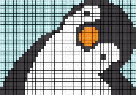 Grid Pattern Design Crochet, Duck Pixel Art Grid, 3 Color Pixel Art, Penguin Alpha Pattern, Simple Crochet Grid Patterns, Pixel Art Pattern Funny, Goose Alpha Pattern, Easy Crochet Tapestry Pattern, Alpha Pattern Animals