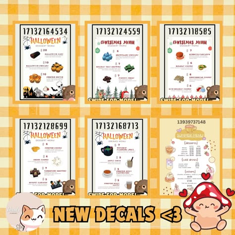 Parking Sign Decals Bloxburg, Bloxburg Lunch Menu Decals, Bloxburg Park, City Bloxburg, Bloxburg Cafe, Fall Room Ideas, Bloxburg Christmas, Bloxburg Food Decals, Decals For Bloxburg