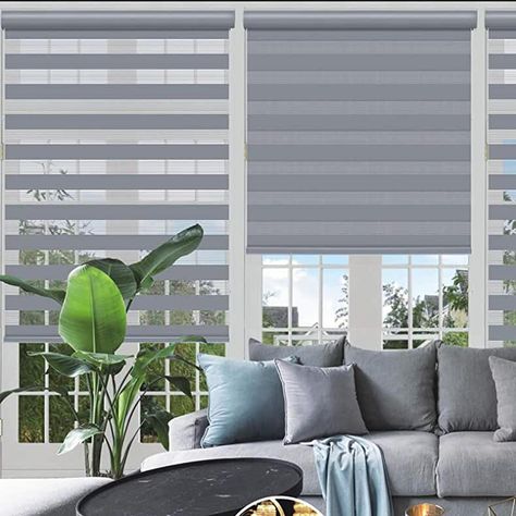 Patio Door Window Treatments, Light Filtering Window Treatments, Window Roller Shades, Door Window Treatments, Zebra Shades, Modern Blinds, Zebra Blinds, Horizontal Blinds, Sheer Shades