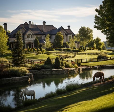 Country Style Mansion, Mansion In The Countryside, English Countryside Mansion, Old Money Farm Aesthetic, Farm Aesthetic House, Big Ranch House, Ranch House Aesthetic, Rancho Aesthetic, Farm Mansion