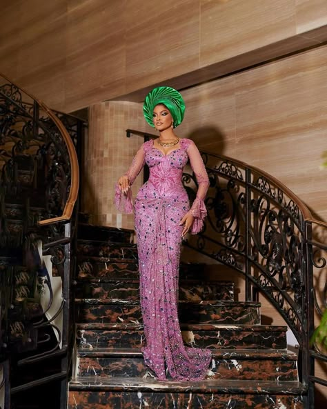 Nigeria Traditional Wedding Outfit, Nigerian Wedding Guest, George Styles, Nigerian Dress Styles, Traditional Nigerian Wedding, Aso Ebi Dresses, Husband Birthday Surprise, 1st Thanksgiving, My First Thanksgiving