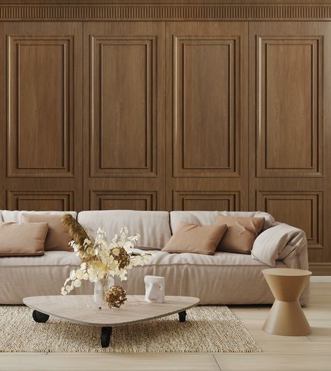 Panel Wallpaper That's Just Like The Real Thing! | Wallsauce UK Wood Panel And Wallpaper, Oak Wood Panel Walls, Oak Wood Accent Wall, English Wood Paneling, Bedroom Wood Panelling, Classic Wall Panel Design, Vintage Paneling, Modern Wood Paneling Walls, Wood Panel Walls Living Room