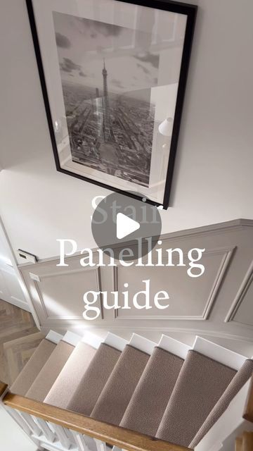 Wainscoting Ideas For Stairs, Angled Wall Panelling, Purbeck Stone Panelling, Wayne’s Coating Stairs, Staircase Wall Color Ideas, Picture Frame Molding Stairs, Stair Panelling Ideas, Stairwell Molding, Beadboard Stairwell