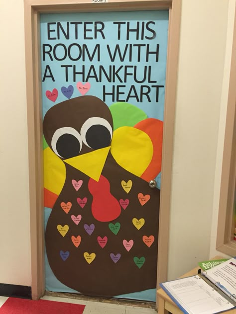 Our version of a Thanksgiving door decoration Thanksgiving Classroom Door, Thanksgiving Door Decorations, Preschool Door, Thanksgiving Bulletin Boards, Classroom Door Decorations, Classroom Door Decor, Classroom Door Ideas, Thanksgiving School, Thanksgiving Classroom