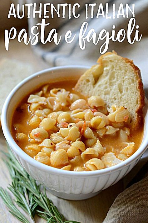 This traditional recipe for Pasta e Fagioli (pasta fazool) is simple comfort food at its finest (and nutritious to boot). Authentic Pasta e Fagioli - Authentic Italian pasta e fagioli soup made with cannellini beans, pancetta, rosemary, onion, and stock. #comfortfood #italianfood #familydinner #foodtour #foodpicture #recipecoffee #foodphotography #foodlike #recipesfromthestudio #recipevideo #foodiepics #recipecreation #foodporno #RecipeOrganization #foodislife #foodiehk #foodmania #foodgasm Authentic Pasta, Authentic Italian Pasta, Pasta Fagioli Recipe, Italian Soup Recipes, Pasta Fagioli Soup, Pasta E Fagioli Soup, Fagioli Soup, Pasta Food Recipes, Pasta Fagioli