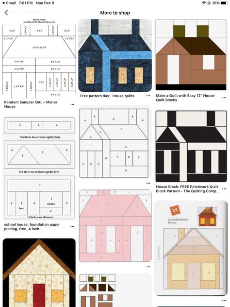 House Quilt Patterns Free, House Quilt Block Pattern Free, Fpp House Pattern, Houses Quilt Pattern, 12 Inch House Quilt Block Pattern, Quilts With Houses Patterns, Patchwork Houses Pattern Quilt Blocks, Colchas Quilting, Flower Quilt Patterns