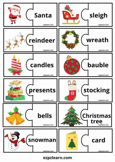 English Vocabulary Games, Word Games For Kids, Teach English To Kids, Free Printable Puzzles, Christmas Lesson, Printable Puzzles For Kids, English Christmas, English Activities For Kids, Christmas Worksheets