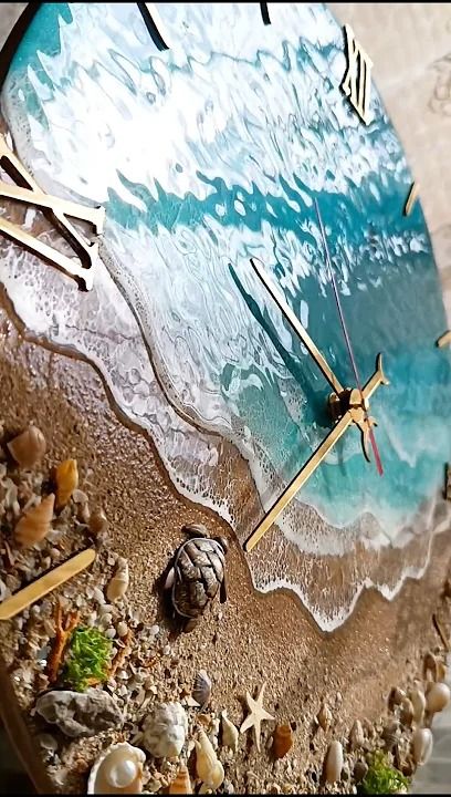 To watch the full tutorial of this video, subscribe to my channel 🫶Subscribe my channel 👇 https://youtube.com/@ResinShine_amineh?si=Dgl6FCitcMMH2EmTHow to ... Resin Clock Tutorial, Resin Wall Clock, Resin Clock, Resin Beach, Ocean And Beach, Beach Design, Beach Scene, Wall Clock, Clock