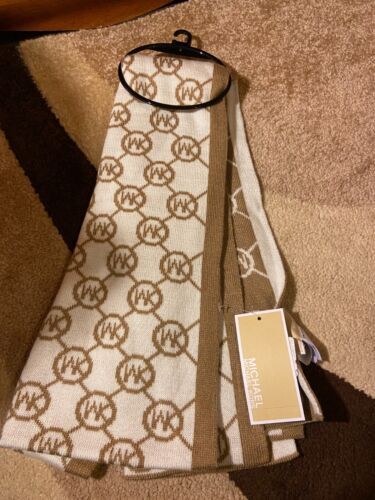 Michael Kors Signature Scarf Beige & White BRAND NEW WITH TAGS | eBay Michael Kors Scarf, Scarf Hat, Window Shopping, White Brand, Black Grey, Shawl, Black And Grey, Gloves, Michael Kors