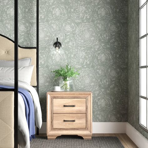 Steelside™ Darrin Zen Dahlia 16.5' L x 20.5" W Peel and Stick Wallpaper Rol | Wayfair Nursery With Twin Bed, Guest Bathroom Green, Curio Cabinet Makeover, Cleaning Walls, Decor Pillows, Bathroom Wallpaper, Kelly Clarkson, Peel Stick Wallpaper, Accent Wallpaper