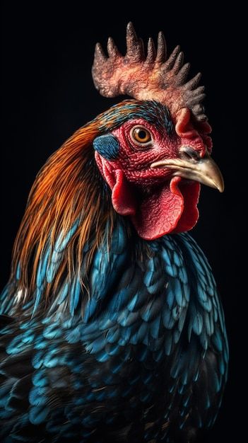 Photo a close up of a chicken with a blu... | Premium Photo #Freepik #photo #cock #rooster #poultry #chicken Evolutionary Art, Rooster Images, Chicken Tattoo, Chicken Pictures, Rooster Painting, Chicken Painting, Animal Illustration Art, Rooster Art, Everyday Art