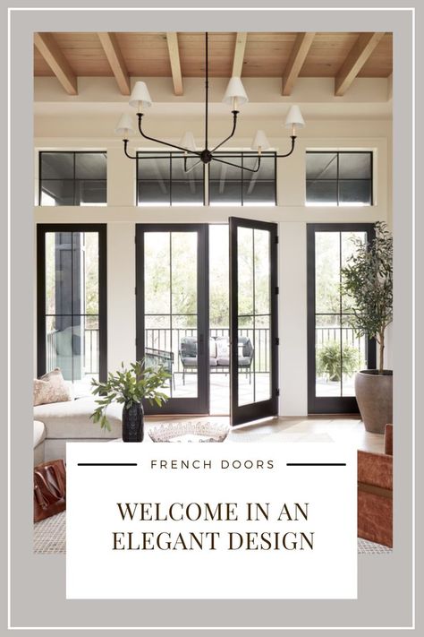 French Doors To Back Porch, Doors Leading To Patio, Family Room French Doors, Inside French Doors, Large Sliding Glass Doors Patio, Bramble Bush, Farmhouse French Doors, Iron French Doors, French Doors To Deck