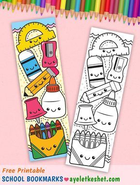 Cute kawaii back to school printables: coloring bookmark. #Ayelet_Keshet #printables #freeprintables #bookmark #bookmarks #backtoschool #kawaii #kawaiiart #coloring #coloringpages Cute School Drawings, Doodle Art Bookmarks, Cute Bookmarks Drawings, Back To School Drawing Ideas, Cute Doodle Art Creative, Back To School Painting, Drawing For School, Doodle Bookmark, Back To School Bookmarks