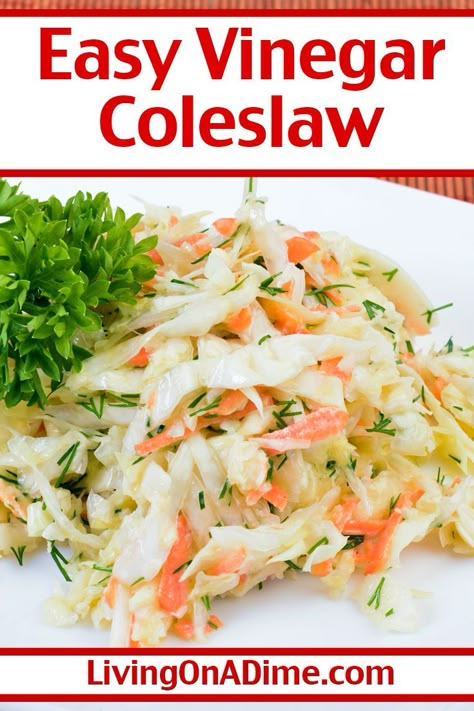 This easy vinegar coleslaw recipe makes tangy and delicious coleslaw, the perfect side for any BBQ! It will delight your family and guests! Cole Slaw Dressing With Vinegar, Vinegar Cole Slaw Recipes, Coleslaw Dressing Recipe Vinegar, Easy Vinegar Coleslaw Recipe, How To Make Coleslaw Easy, Vinager Coleslaw Recipe Vinegar, Coleslaw Dressing Vinegar, Vinegar Coleslaw Dressing, Coleslaw Dressing Easy