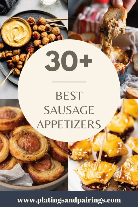 Sausage appetizers are always a guaranteed crowd-pleaser! Here's 30+ SUPER delicious sausage appetizer recipes to try for your next party. Summer Sausage Appetizers, Hot Sausage Recipes, Kielbasa Appetizer, Sausage Appetizer Recipes, Most Pinned Recipes On Pinterest, Summer Sausage Recipes, Boat Snacks, Sausage Appetizers, Bratwurst Recipes