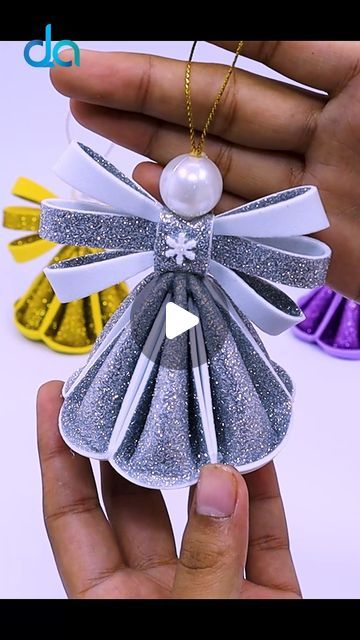 Handmade Decorations For Christmas, Foam Paper Christmas Crafts, How To Make Angel Ornaments, Angel Paper Craft, Glitter Paper Crafts Diy, Christmas Angels Crafts, Elf Ornaments Diy, Angel Diy Crafts, Diy Angel Decorations