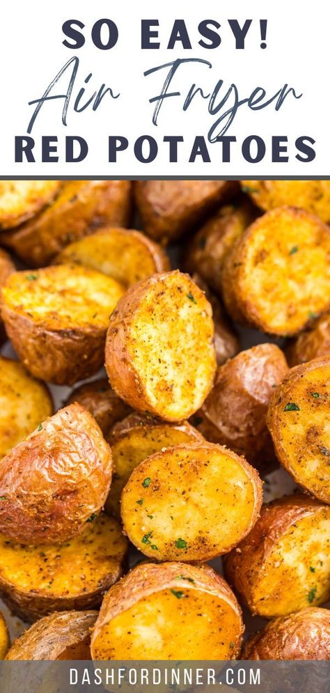 If you're looking for healthy side dishes that you can make in your air fryer, you need this delicious recipe for Air Fryer Red Potatoes! Made with olive oil and a few simple seasonings, this easy air fryer recipe is perfect for weeknights or even for meal prep. Cooking Red Potatoes In Air Fryer, Sliced Red Potato Recipes, Red Potato In Air Fryer, Small Red Potatoes In Air Fryer, Red Potato Air Fryer, Air Fried Red Potatoes, Air Fryer Baby Red Potatoes, Red Potatoes Air Fryer, Red Potatoes In Air Fryer